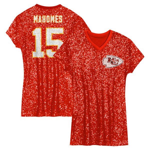 girls youth patrick mahomes red kansas city chiefs sequin player name amp number v-neck dress Collection | Chiefs Shop NFL Jerseys & Hats