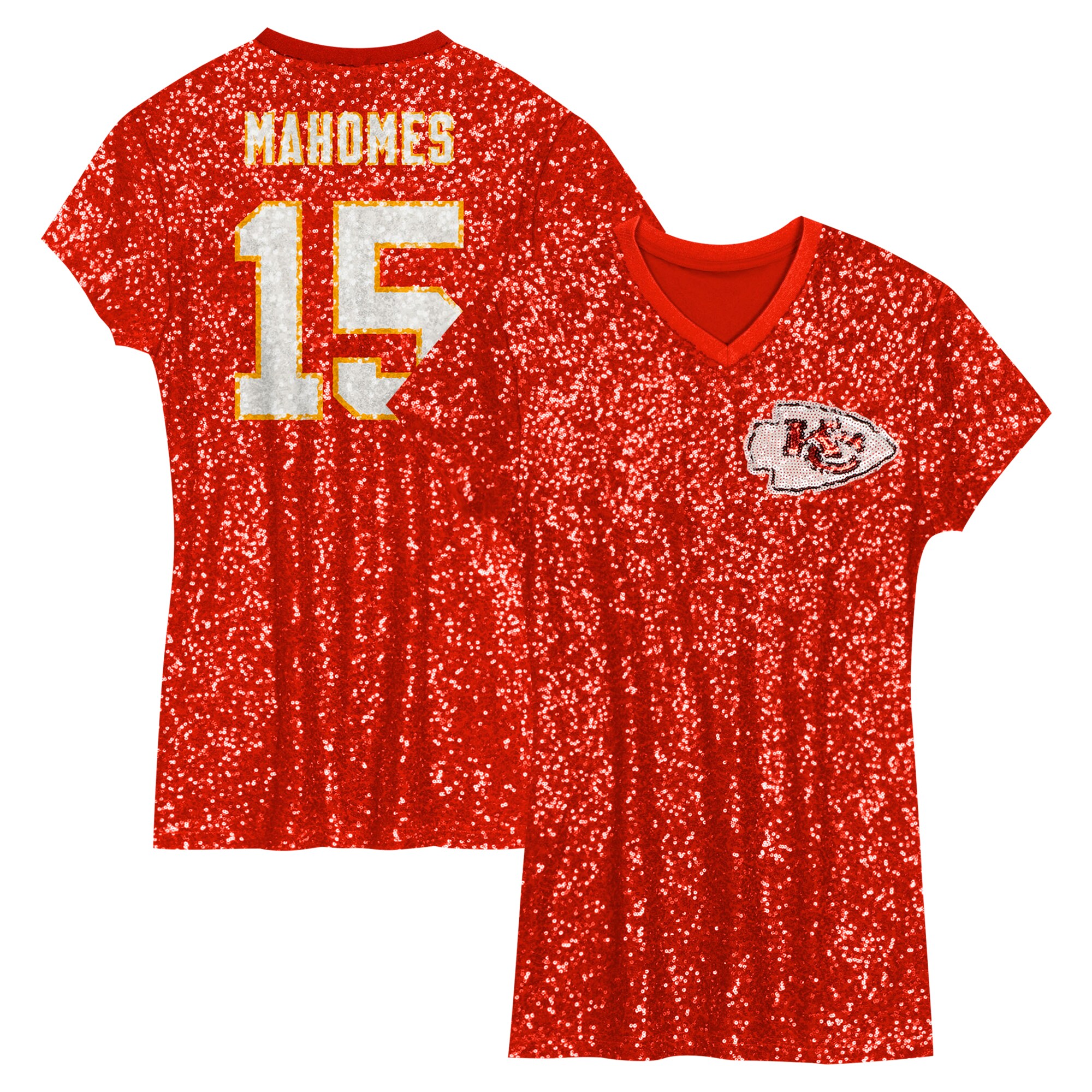 girls youth patrick mahomes red kansas city chiefs sequin player name amp number v-neck dress Collection | Chiefs Shop NFL Jerseys & Hats