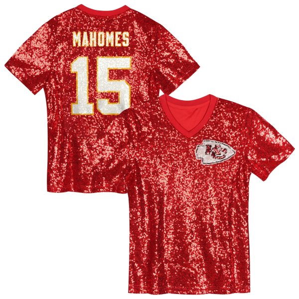 girls youth patrick mahomes red kansas city chiefs sequin v-neck fashion jersey Collection | Chiefs Shop NFL Jerseys & Hats