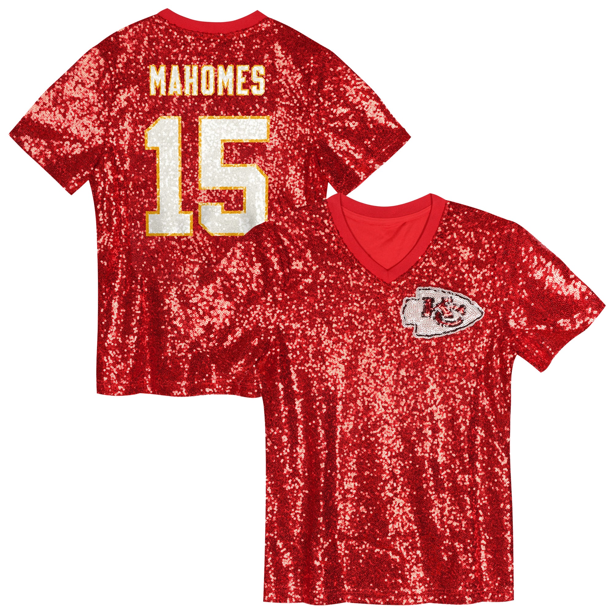 girls youth patrick mahomes red kansas city chiefs sequin v-neck fashion jersey Collection | Chiefs Shop NFL Jerseys & Hats
