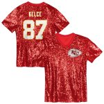 girls youth travis kelce red kansas city chiefs sequin v-neck fashion jersey Collection | Chiefs Shop NFL Jerseys & Hats