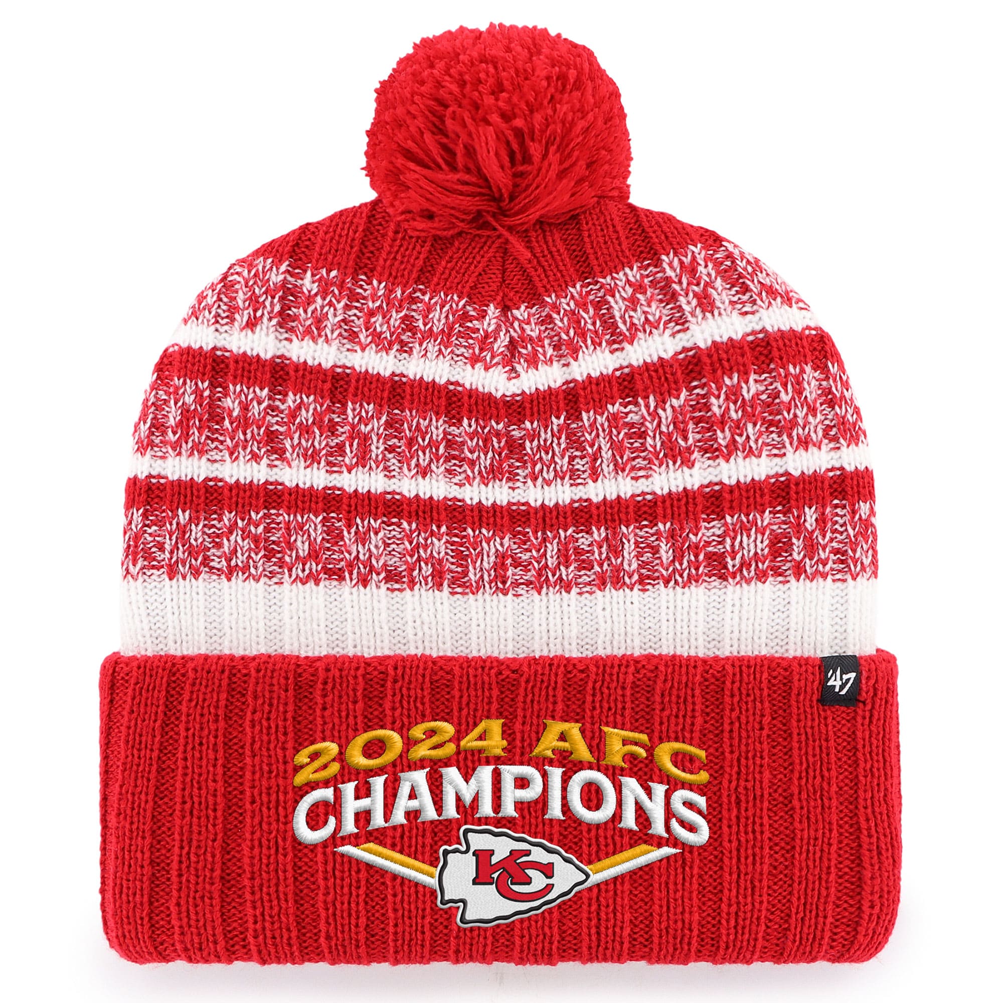 mens 47 red kansas city chiefs 2024 afc champions tavern cuffed knit hat with pom Collection | Chiefs Shop NFL Jerseys & Hats