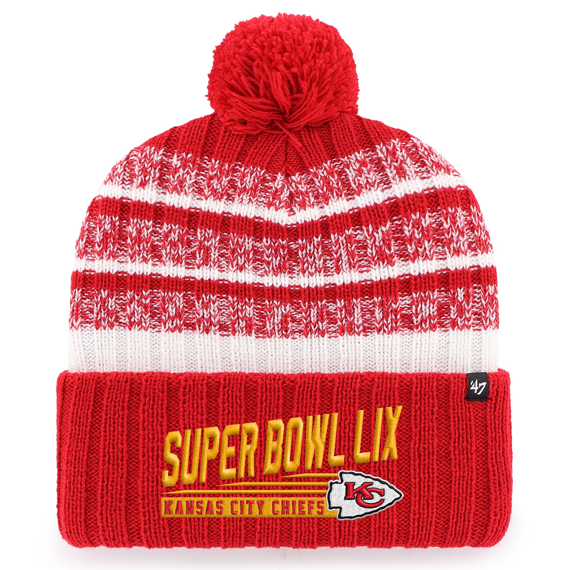 mens 47 red kansas city chiefs super bowl lix tavern cuffed knit hat with pom Collection | Chiefs Shop NFL Jerseys & Hats