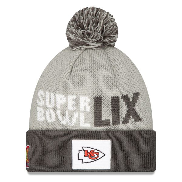 mens new era gray kansas city chiefs super bowl lix opening night knit hat with pom Collection | Chiefs Shop NFL Jerseys & Hats