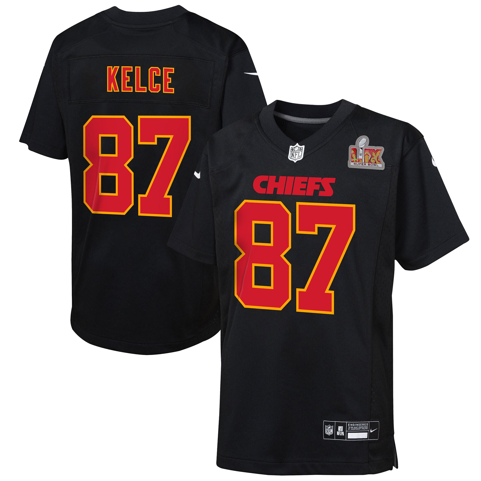 youth nike travis kelce carbon black kansas city chiefs super bowl lix patch fashion game jersey Collection | Chiefs Shop NFL Jerseys & Hats